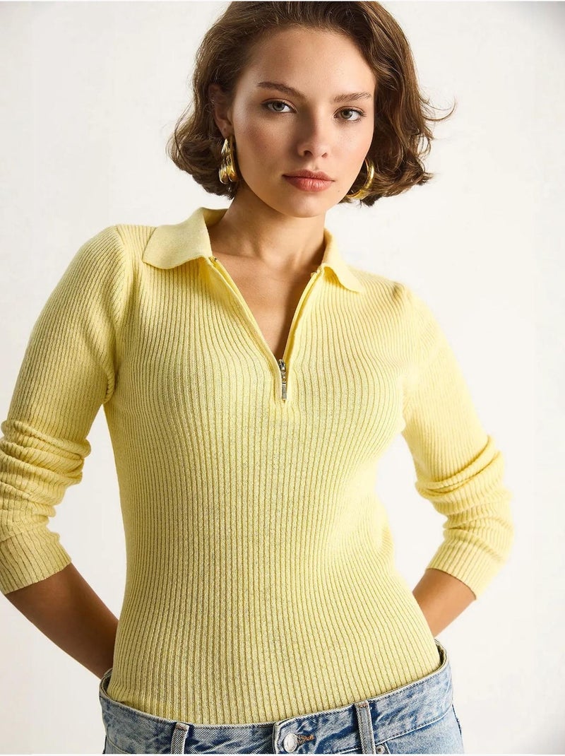 Camisola com gola com fecho de correr lucci Amarelo - Kiabi