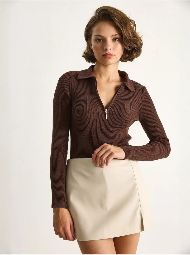 Camisola com gola com fecho de correr lucci Castanho-escuro - Kiabi