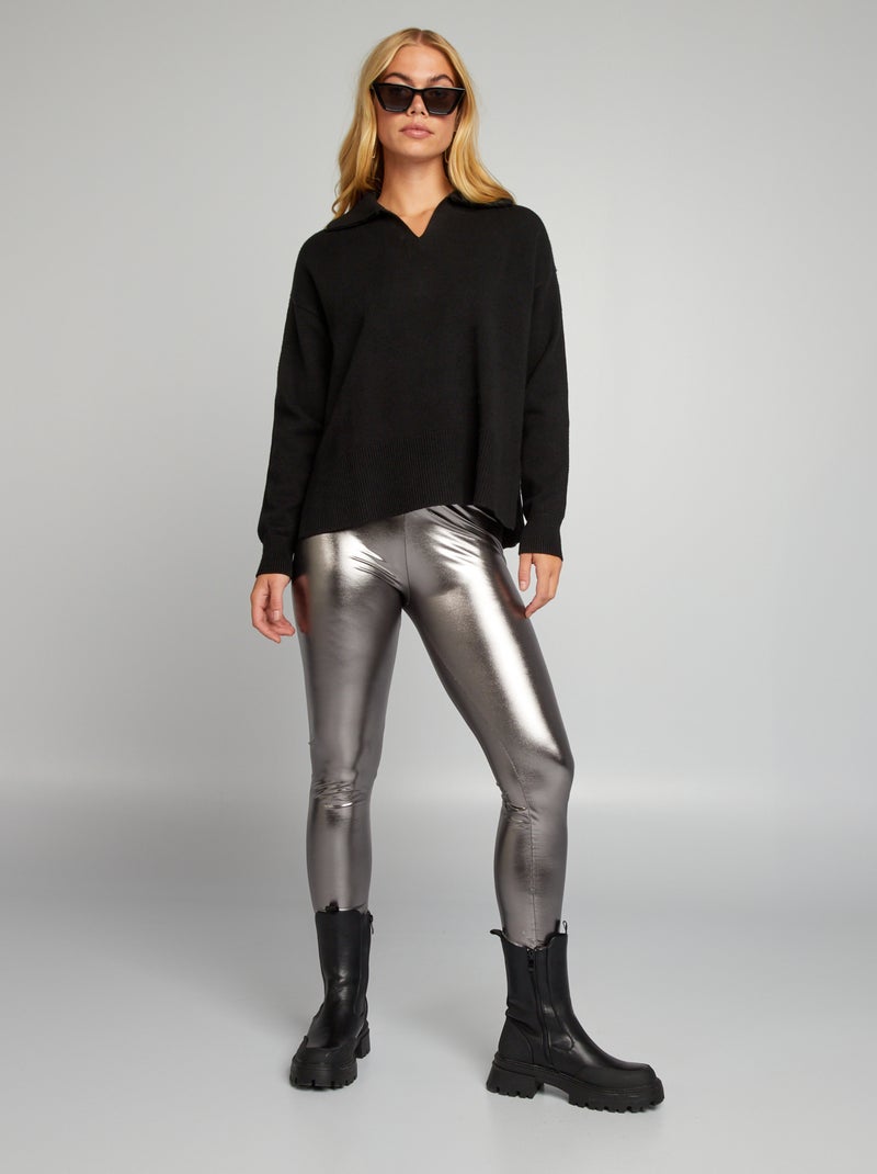 Camisola com gola com fecho Preto - Kiabi