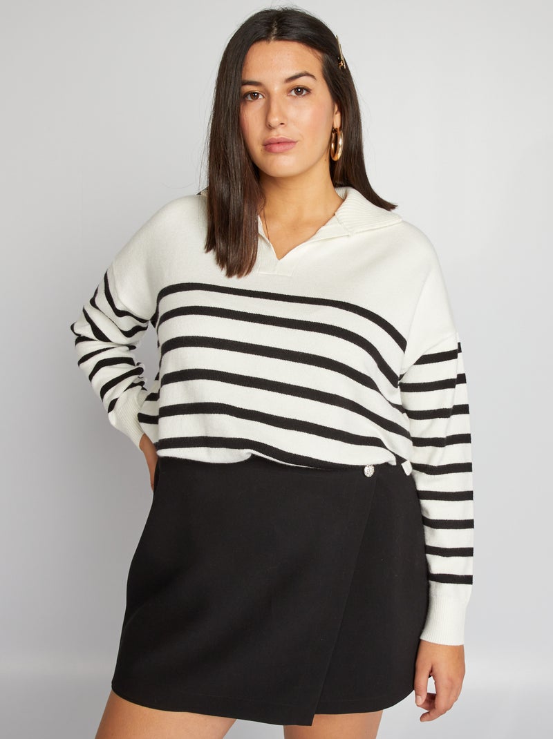 Camisola com gola de fecho às riscas BRANCO - Kiabi