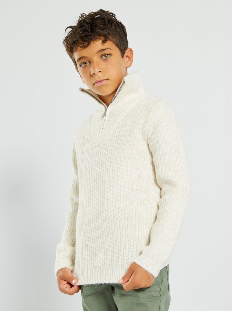 Camisola com gola de fecho BEGE - Kiabi
