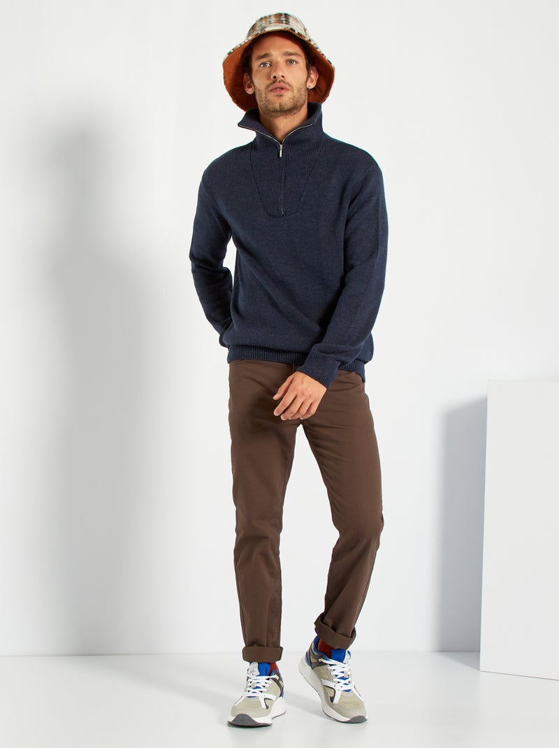 Camisola com gola de fecho bicolor AZUL - Kiabi