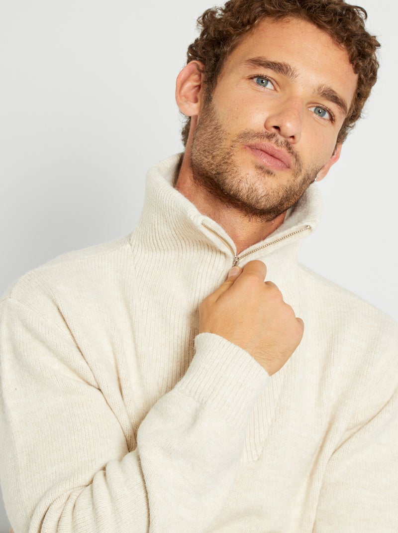 Camisola com gola de fecho bicolor BEGE - Kiabi