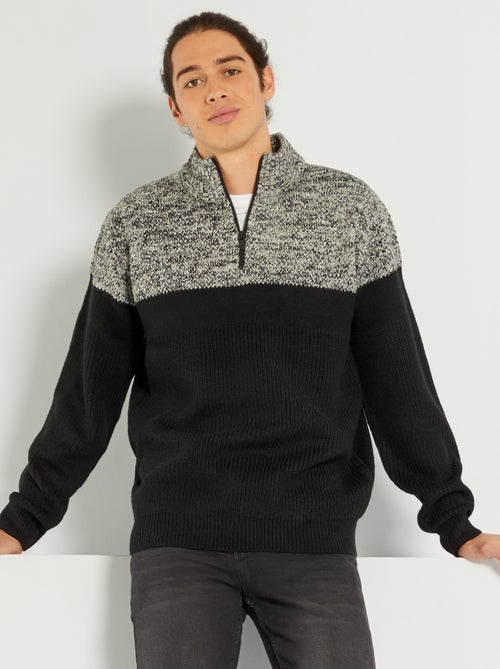 Camisola com gola de fecho bicolor - Kiabi