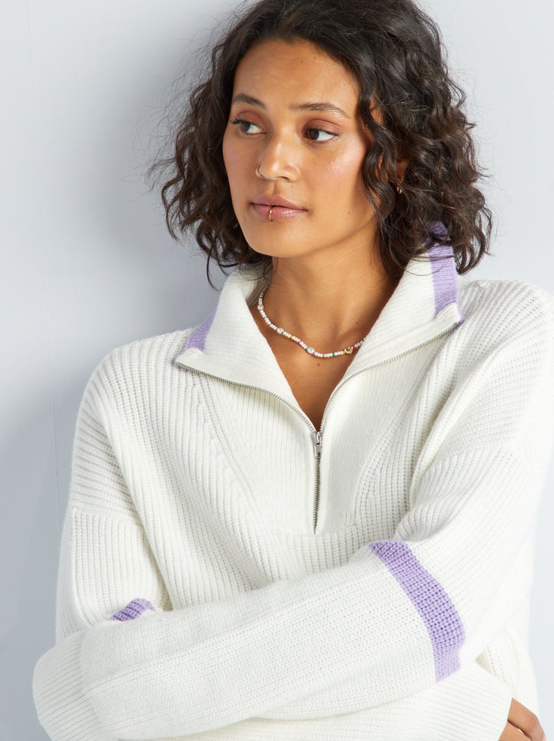 Camisola com gola de fecho BRANCO - Kiabi