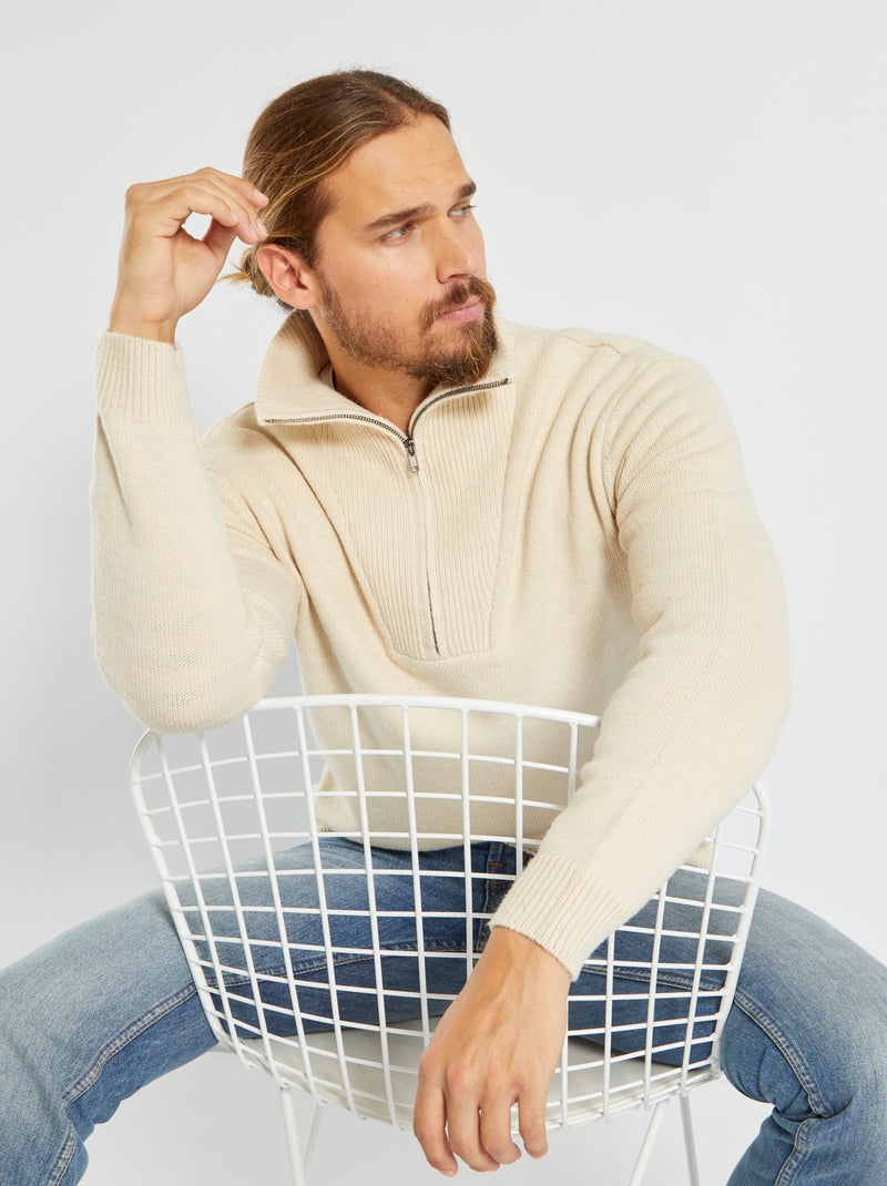 Camisola com gola de fecho BRANCO - Kiabi