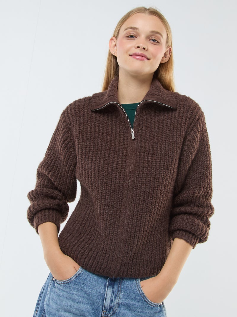 Camisola com gola de fecho Castanho - Kiabi