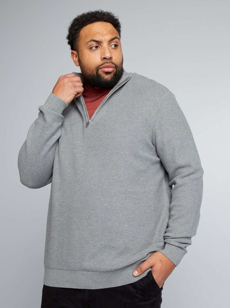 Camisola com gola de fecho CINZA - Kiabi