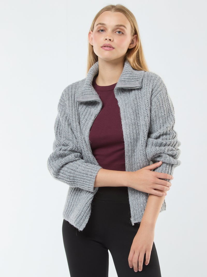 Camisola com gola de fecho Cinza - Kiabi