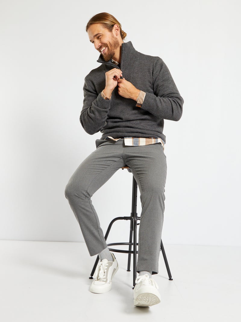 Camisola com gola de fecho CINZA - Kiabi