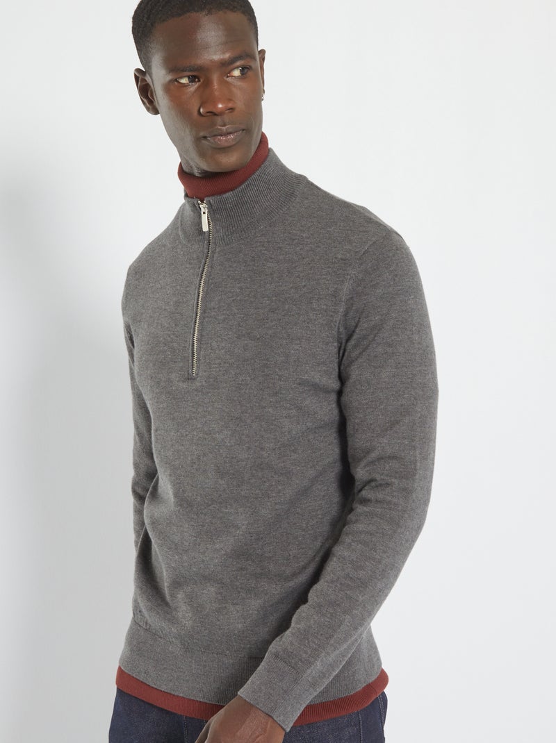 Camisola com gola de fecho CINZA - Kiabi