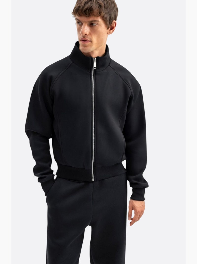 Camisola com gola de fecho e canelado giesto Preto - Kiabi