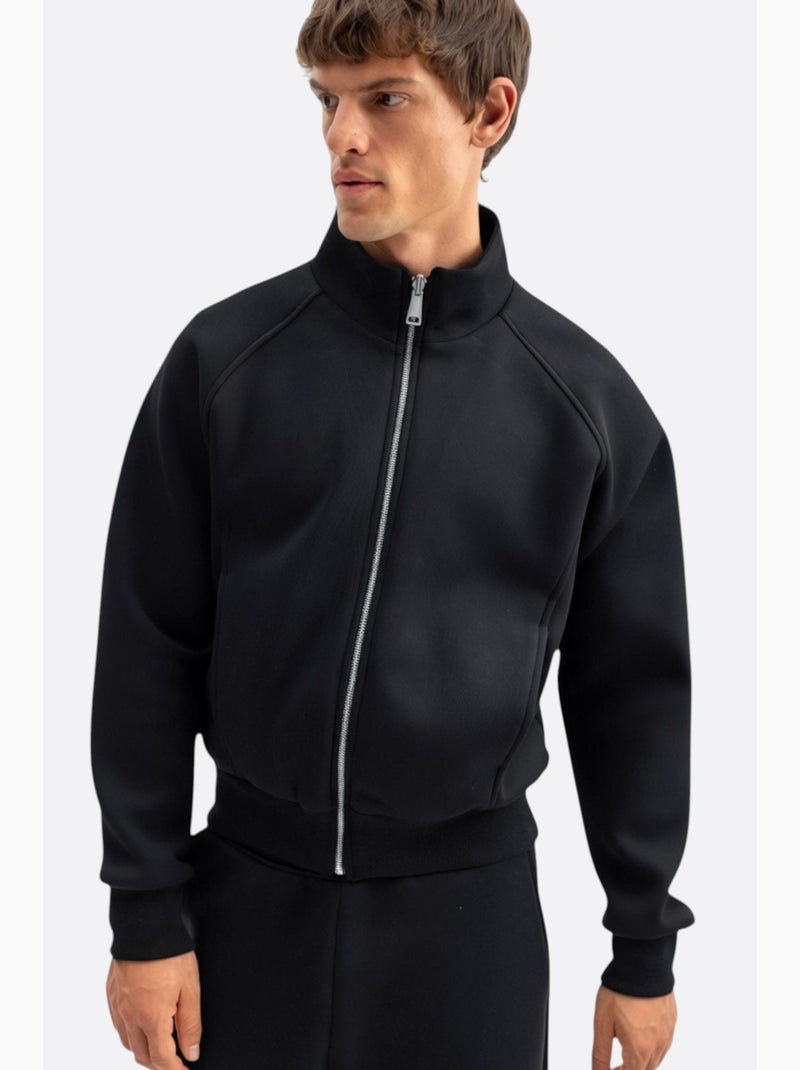 Camisola com gola de fecho e canelado giesto Preto - Kiabi