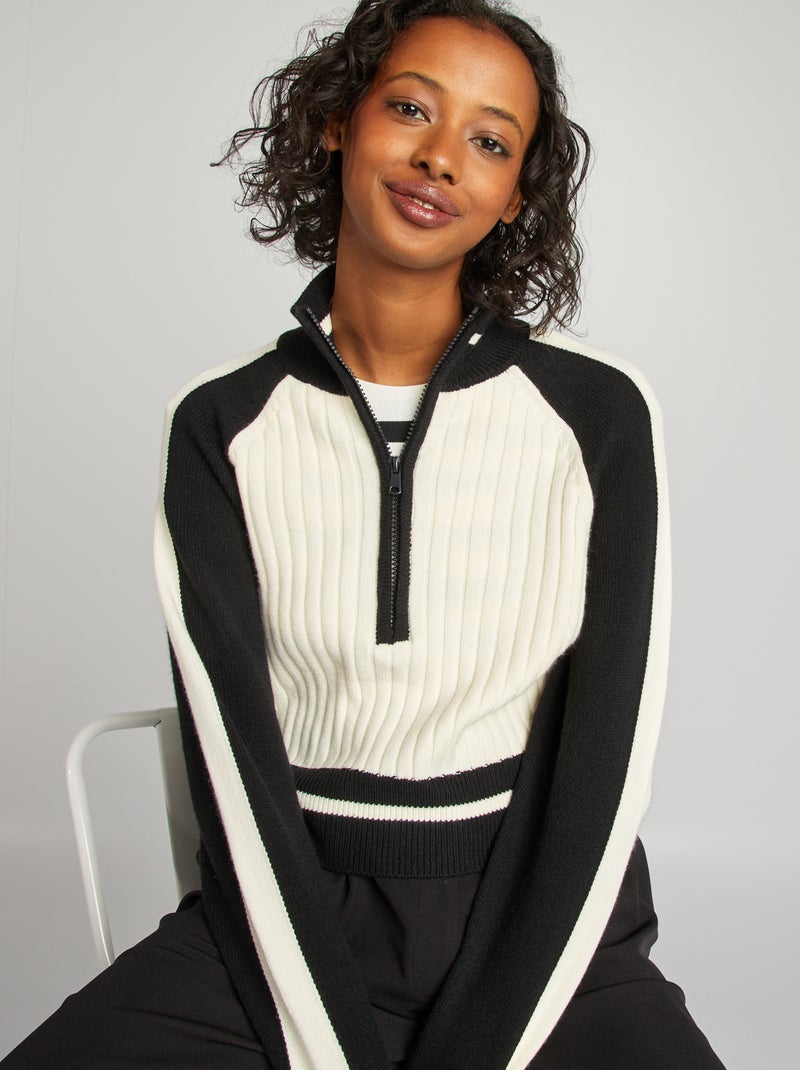 Camisola com gola de fecho PRETO - Kiabi