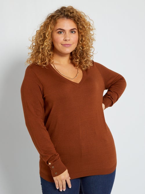 Camisola com gola em bico e botões de fantasia - Kiabi