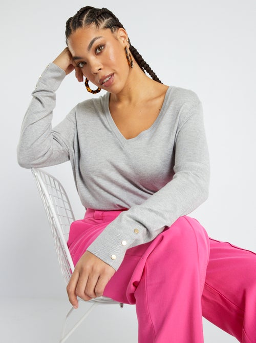 Camisola com gola em bico e botões de fantasia - Kiabi