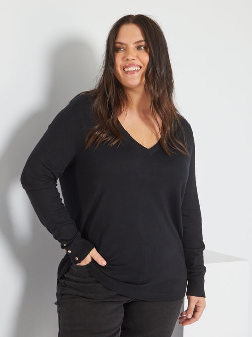 Camisola com gola em bico e botões de fantasia - Kiabi
