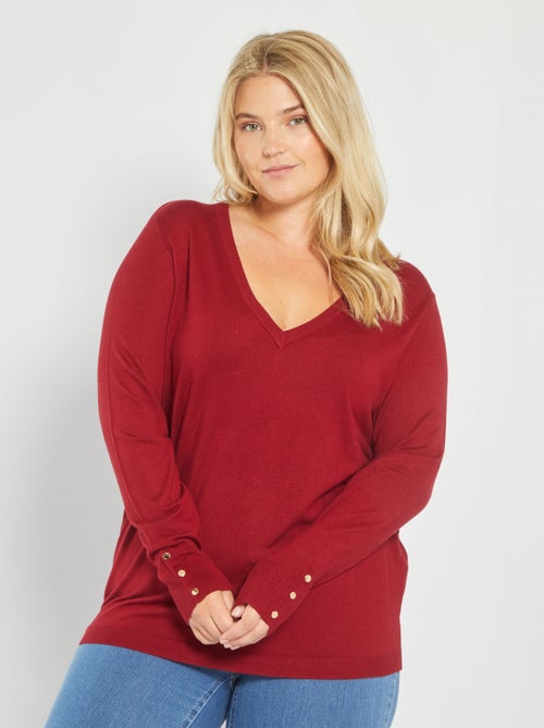 Camisola com gola em bico e botões de fantasia - Kiabi