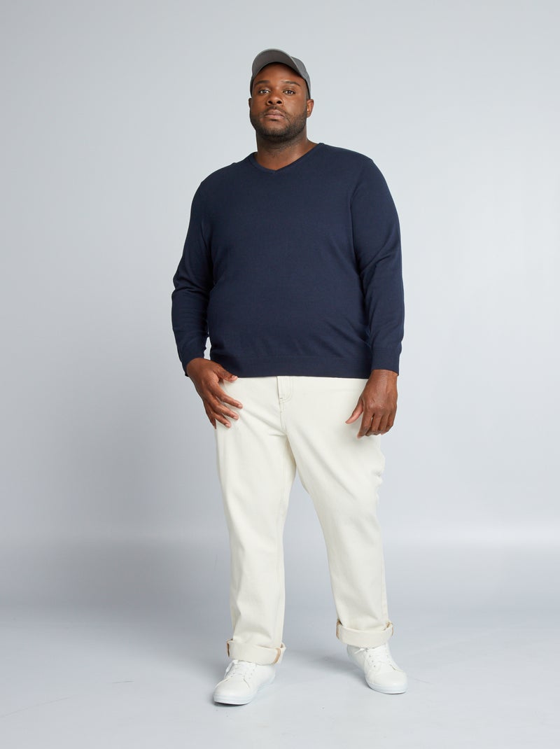 Camisola com gola em bico em malha fina amarela Azul Marinho - Kiabi