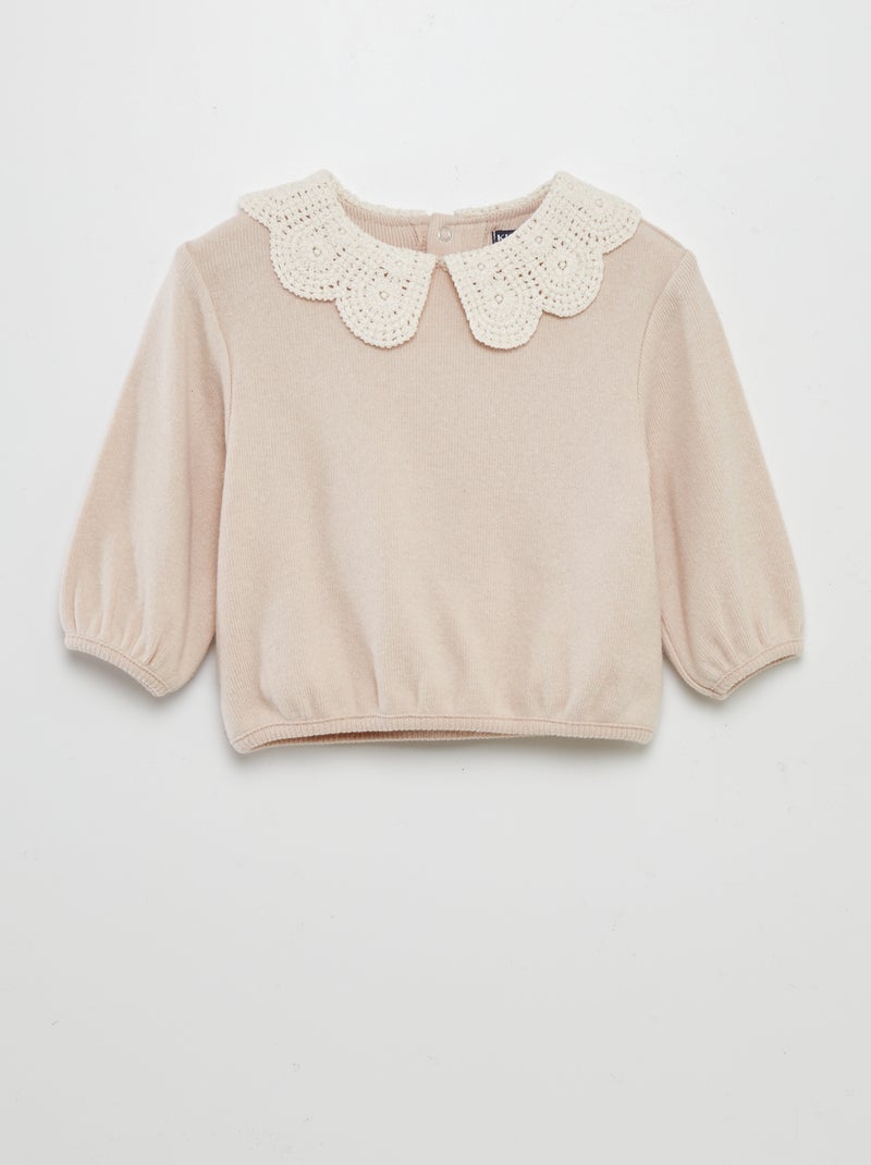 Camisola com gola em croché BEGE - Kiabi