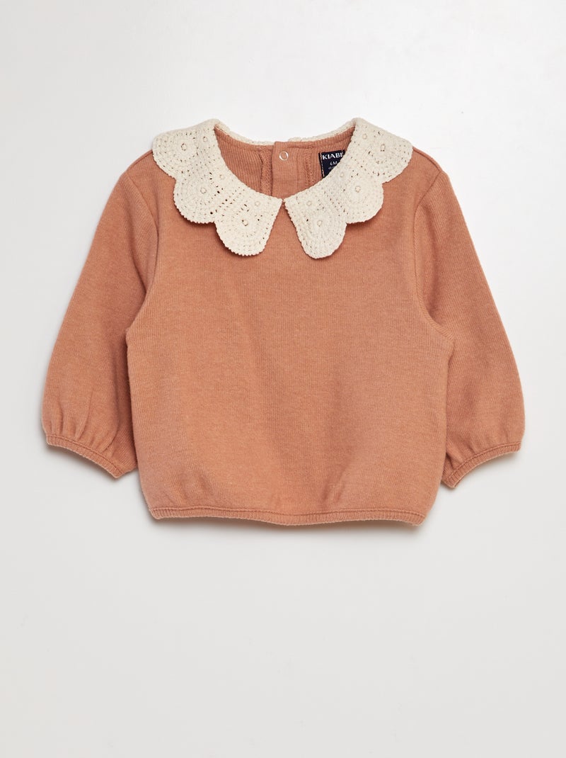 Camisola com gola em croché CASTANHO - Kiabi