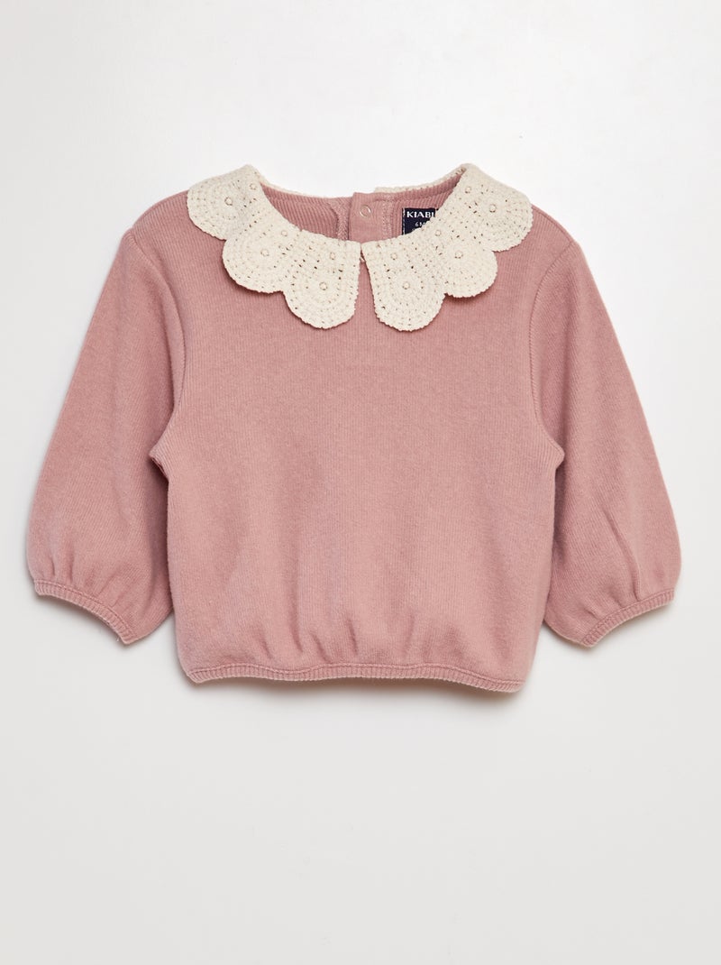 Camisola com gola em croché ROSA - Kiabi
