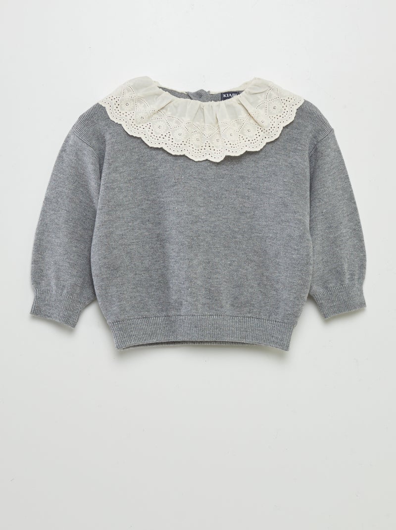Camisola com gola em voile de algodão CINZA - Kiabi