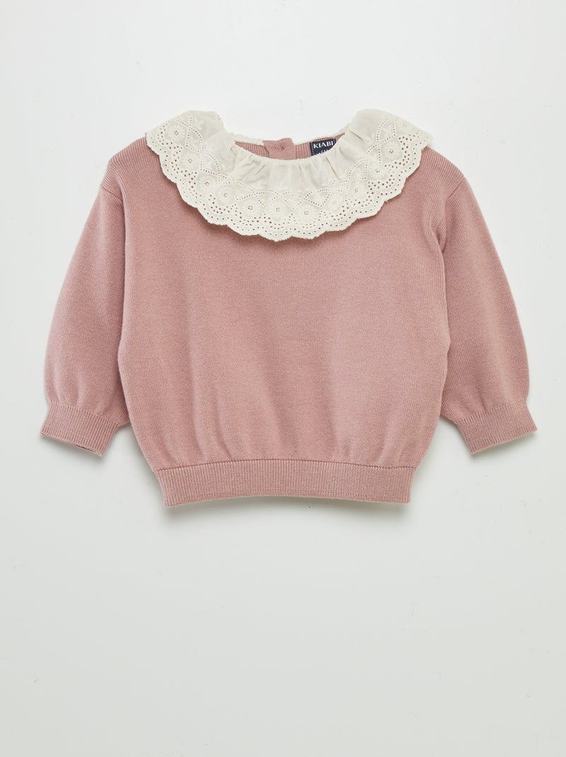 Camisola com gola em voile de algodão ROSA - Kiabi