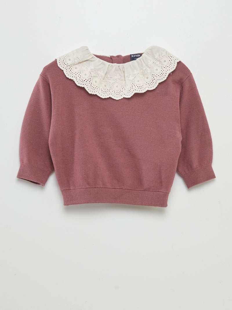 Camisola com gola em voile de algodão ROSA - Kiabi