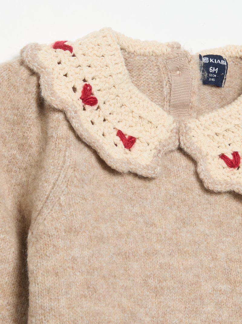 Camisola com gola fantasia Bege - Kiabi