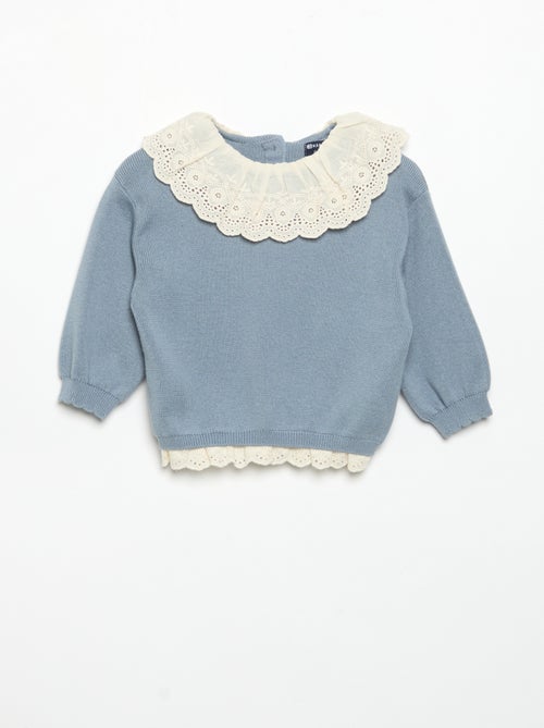 Camisola com gola fantasia em bordado inglês - Kiabi