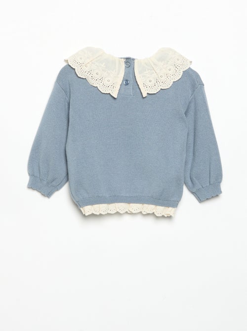 Camisola com gola fantasia em bordado inglês - Kiabi