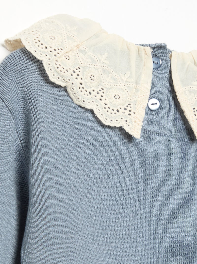 Camisola com gola fantasia em bordado inglês Azul - Kiabi