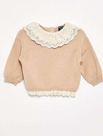 Camisola com gola fantasia em bordado inglês