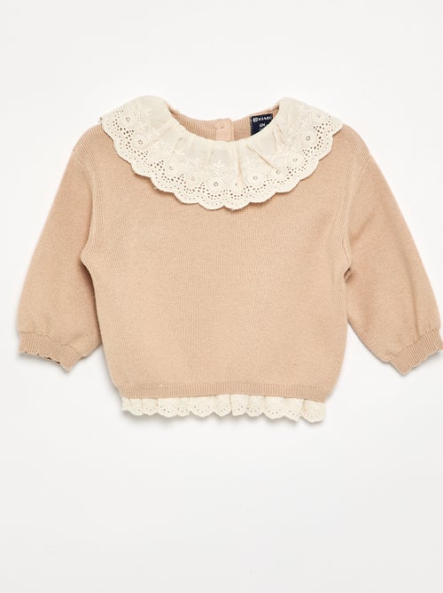 Camisola com gola fantasia em bordado inglês - Kiabi Camisola com gola fantasia em bordado inglês - Kiabi