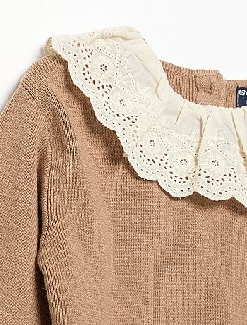 Camisola com gola fantasia em bordado inglês