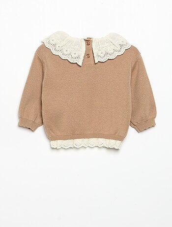 Camisola com gola fantasia em bordado inglês