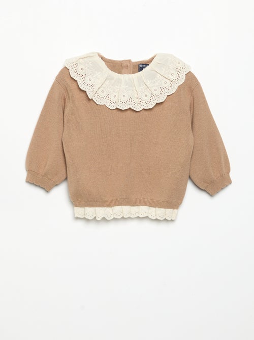 Camisola com gola fantasia em bordado inglês - Kiabi