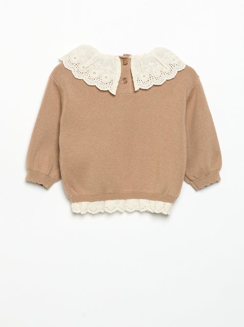 Camisola com gola fantasia em bordado inglês - Kiabi