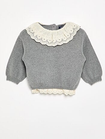 Camisola com gola fantasia em bordado inglês