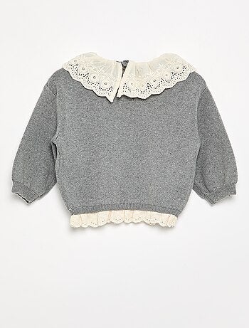 Camisola com gola fantasia em bordado inglês