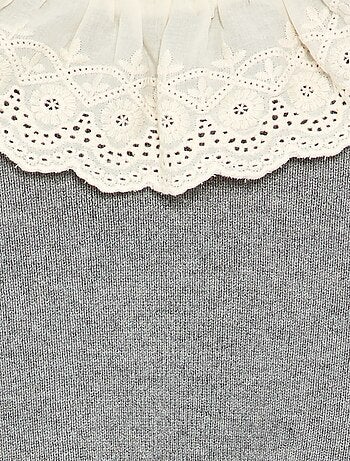 Camisola com gola fantasia em bordado inglês
