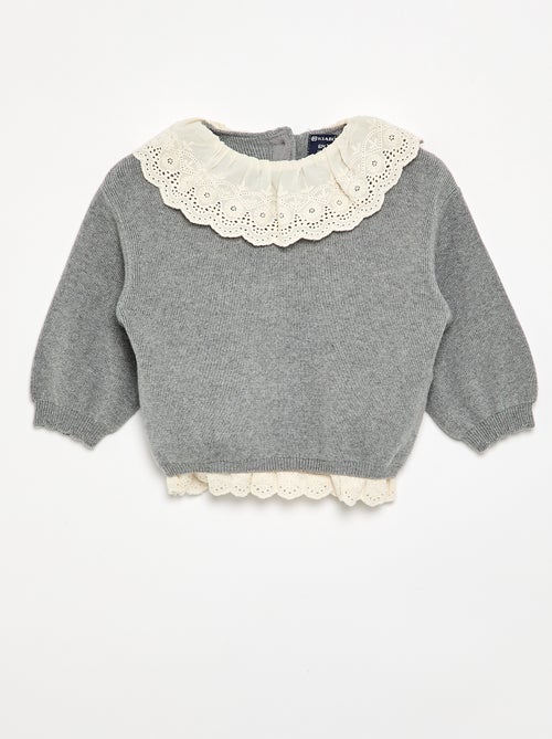Camisola com gola fantasia em bordado inglês - Kiabi Camisola com gola fantasia em bordado inglês - Kiabi