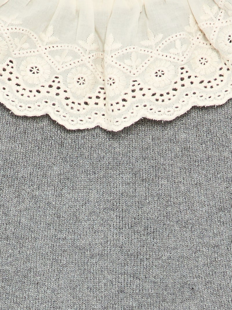Camisola com gola fantasia em bordado inglês Cinza - Kiabi