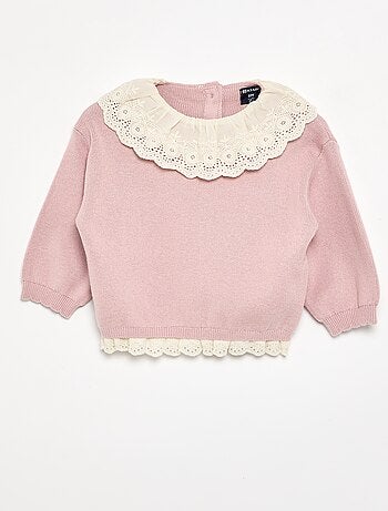 Camisola com gola fantasia em bordado inglês