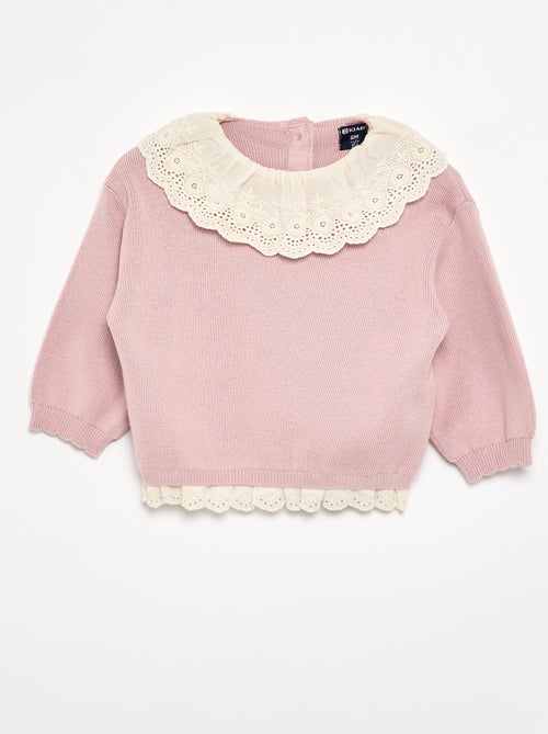 Camisola com gola fantasia em bordado inglês - Kiabi Camisola com gola fantasia em bordado inglês - Kiabi