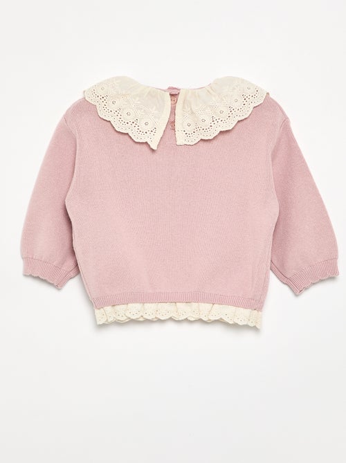 Camisola com gola fantasia em bordado inglês - Kiabi Camisola com gola fantasia em bordado inglês - Kiabi
