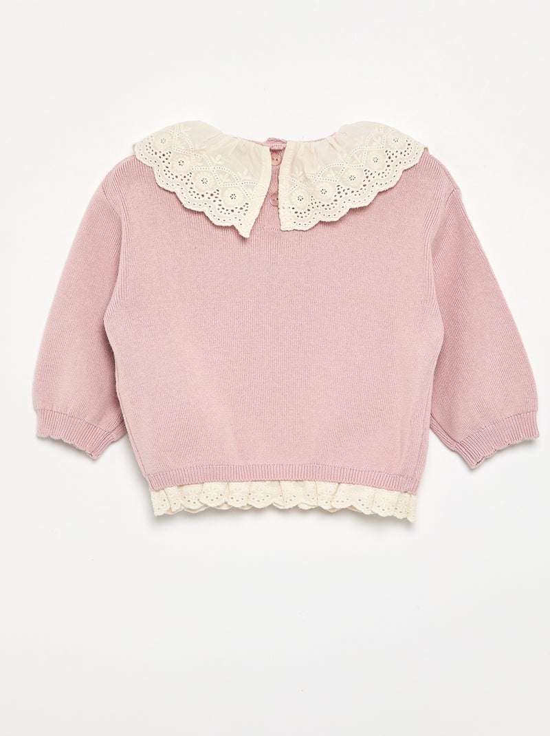 Camisola com gola fantasia em bordado inglês Violeta - Kiabi