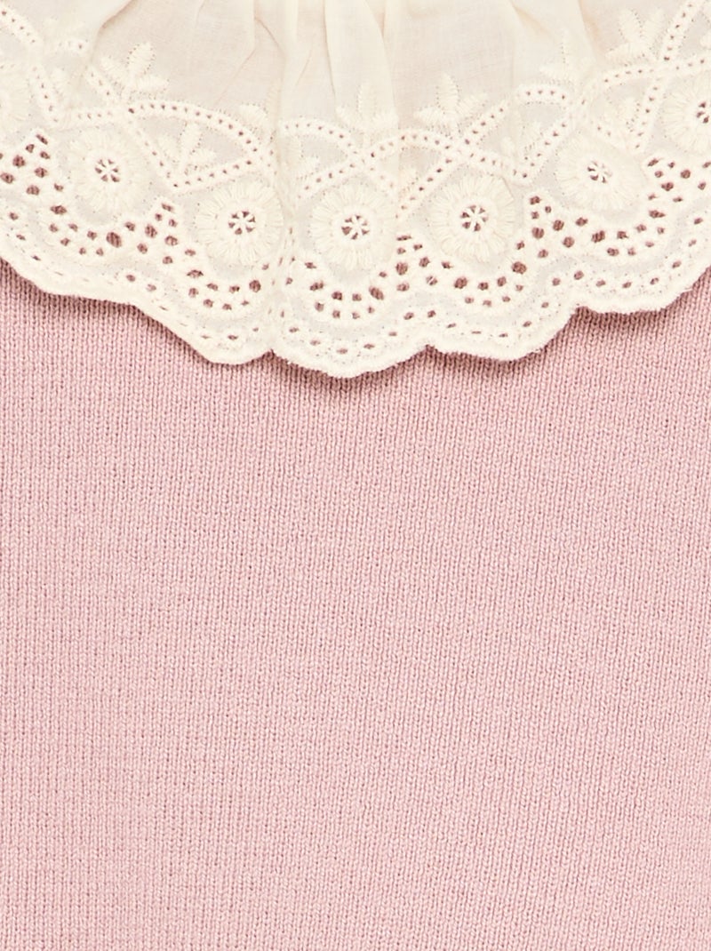 Camisola com gola fantasia em bordado inglês Violeta - Kiabi