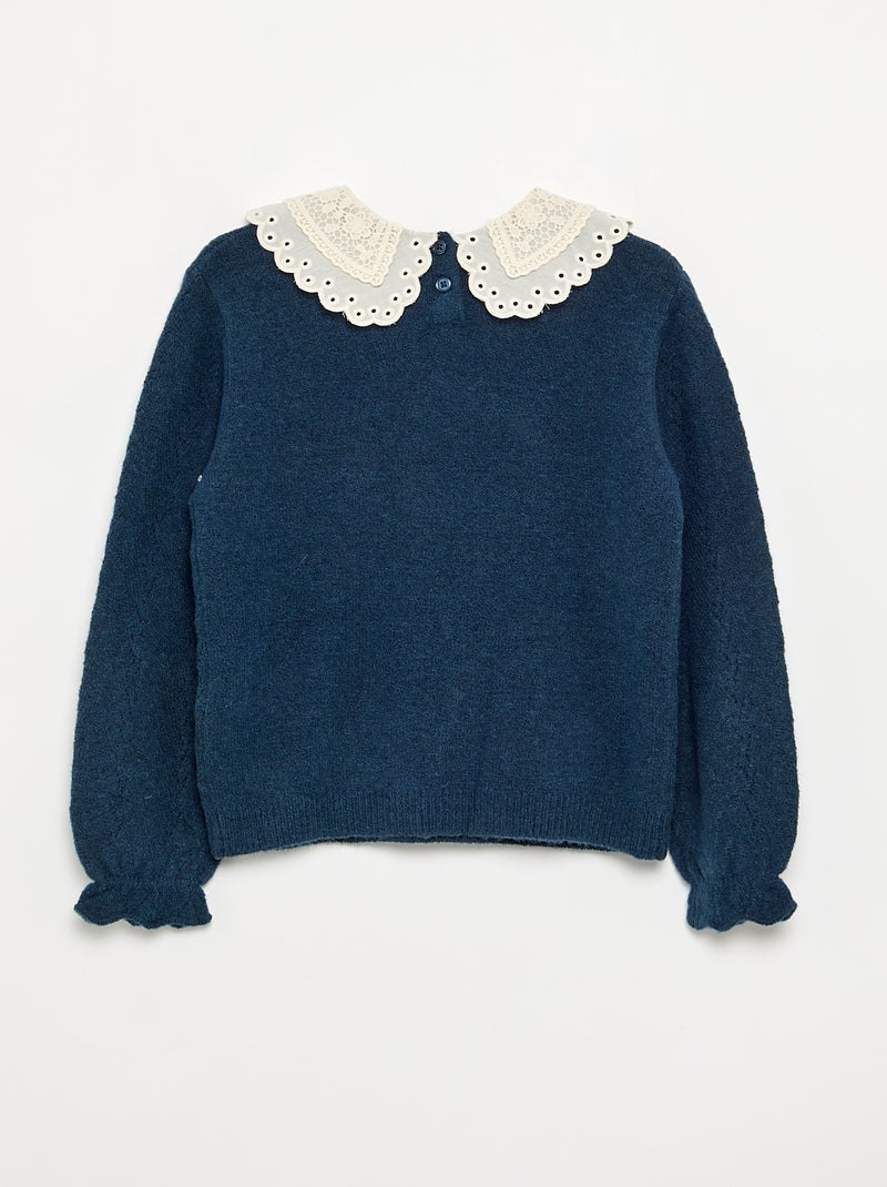 Camisola com gola grande bordada fantasia Azul - Kiabi